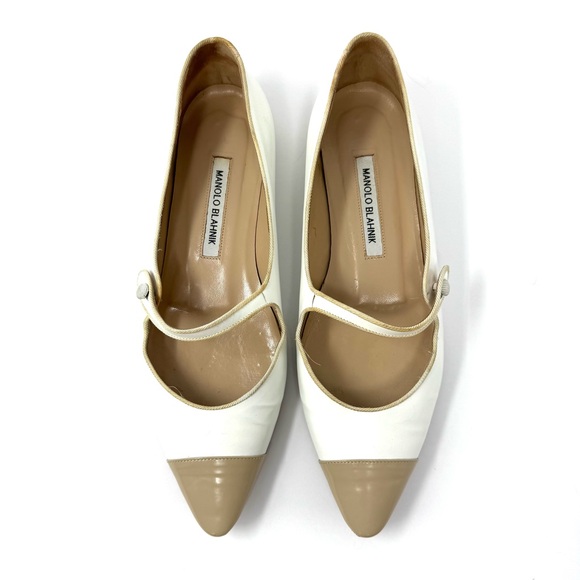 SOLD -- MANOLO BLAHNIK color block, cap toe flats, made in Italy, size 40 - Picture 2 of 9